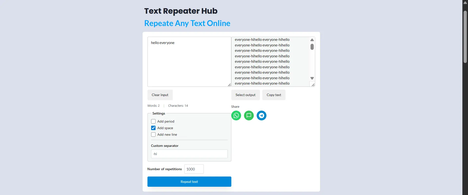 for custom seperation repeat your text by adding symbols using text repeater hub